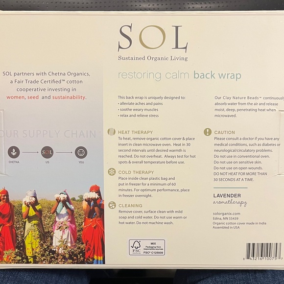 SOL - Sustained Organic Living - Restoring Calm Back Wrap - Heat & Cold Lavender - Picture 2 of 2